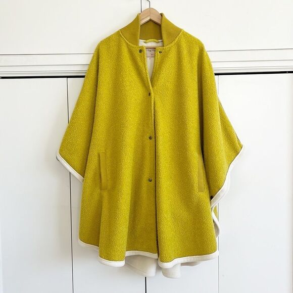 Free People We the Free Stone Cold Circle Cape Mustard Yellow Boucle Pancho - Picture 2 of 16